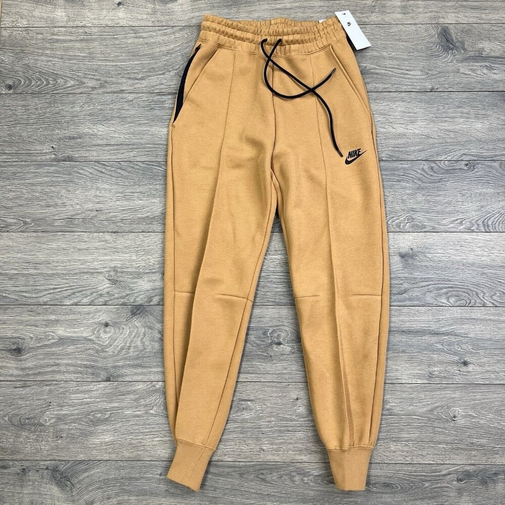 Nike Tech Fleece Joggers Sz Small Womens Mid Rise Sportswear Flax Brown New